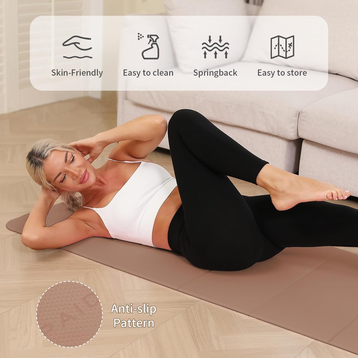 PAIDU Foldable Yoga Mat - 10mm Extra Thick, 75"26" Non-Slip Exercise Fitness Mat | SGS Eco-Certified, Portable for Yoga/Pilates/Studio/Home Workout