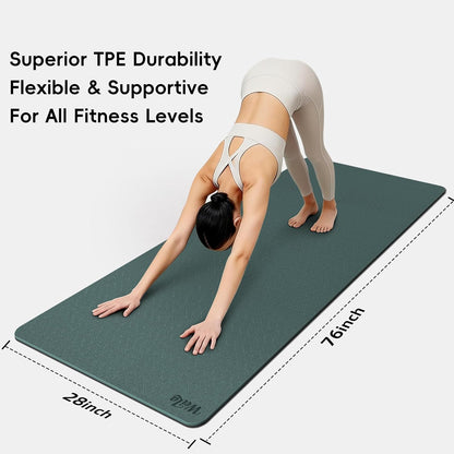 WEILA Extra Thick 10mm Yoga Mat - Non-Slip TPE Fitness Mat for Yoga, Pilates & Workout, 76"x28" Large Dual-Color with Carry Strap for Travel, Gym, Home