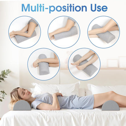 TranquilRelax Knee Pillow for Back Sleeping Memory Foam Half Moon Bolster Pillow for Legs, Under Knee Support, Ankle & Foot Comfort Orthopedic Pillow for Side Sleepers (Grey, 20.4" x 8" x 4.9")
