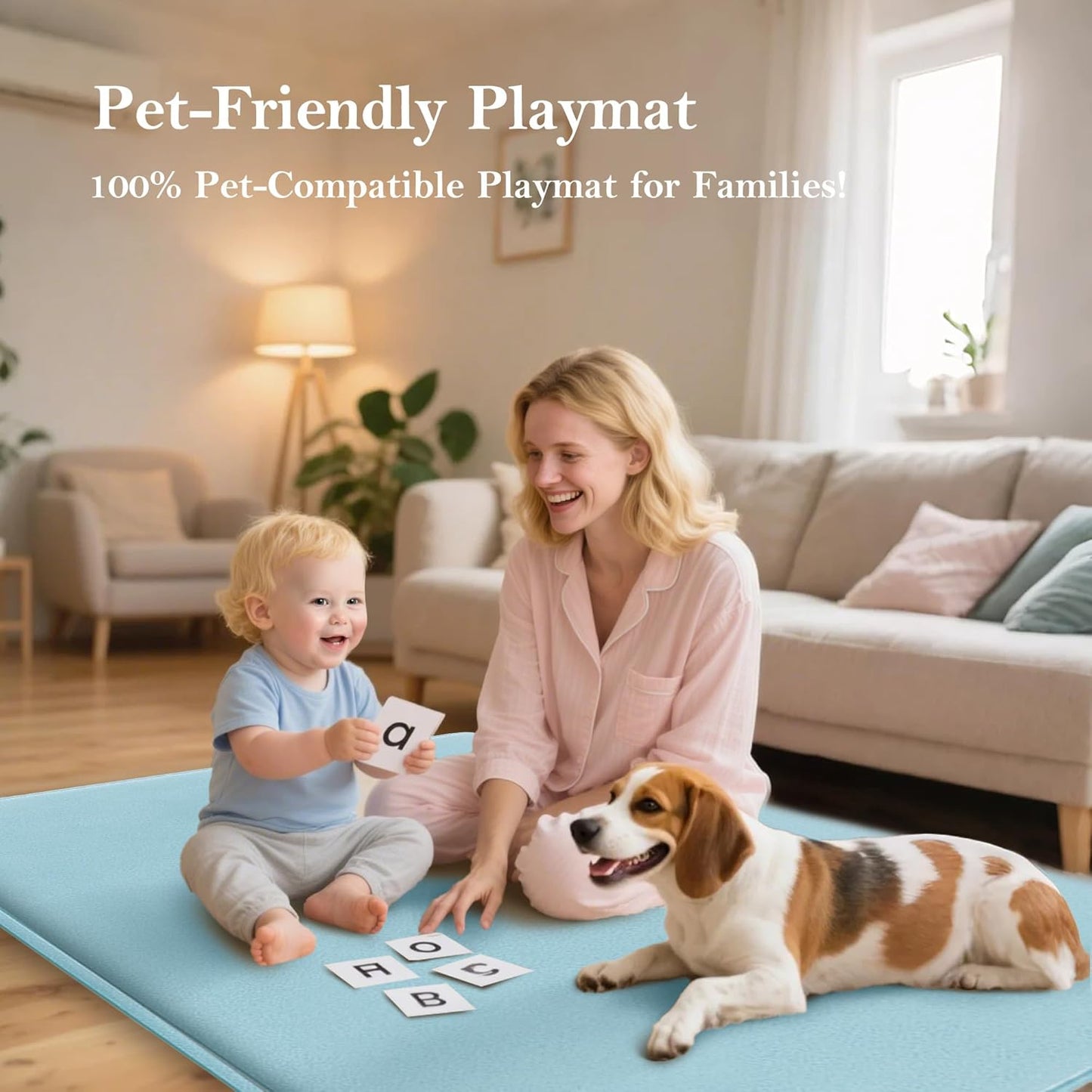 PapaMama Baby Play Mat,1.3" Thick Memory Foam 50x50 Soft Velvet Playpen Mat for Kids,Infants,Toddlers,Tummy Time Crawling Mats with Non-Slip Bottom,Yoga,Tatami,Nursery Rug(Sky Blue)