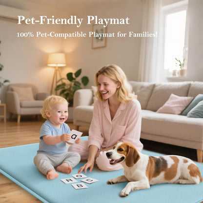 PapaMama Baby Play Mat,1.3" Thick Memory Foam 50x50 Soft Velvet Playpen Mat for Kids,Infants,Toddlers,Tummy Time Crawling Mats with Non-Slip Bottom,Yoga,Tatami,Nursery Rug(Sky Blue)