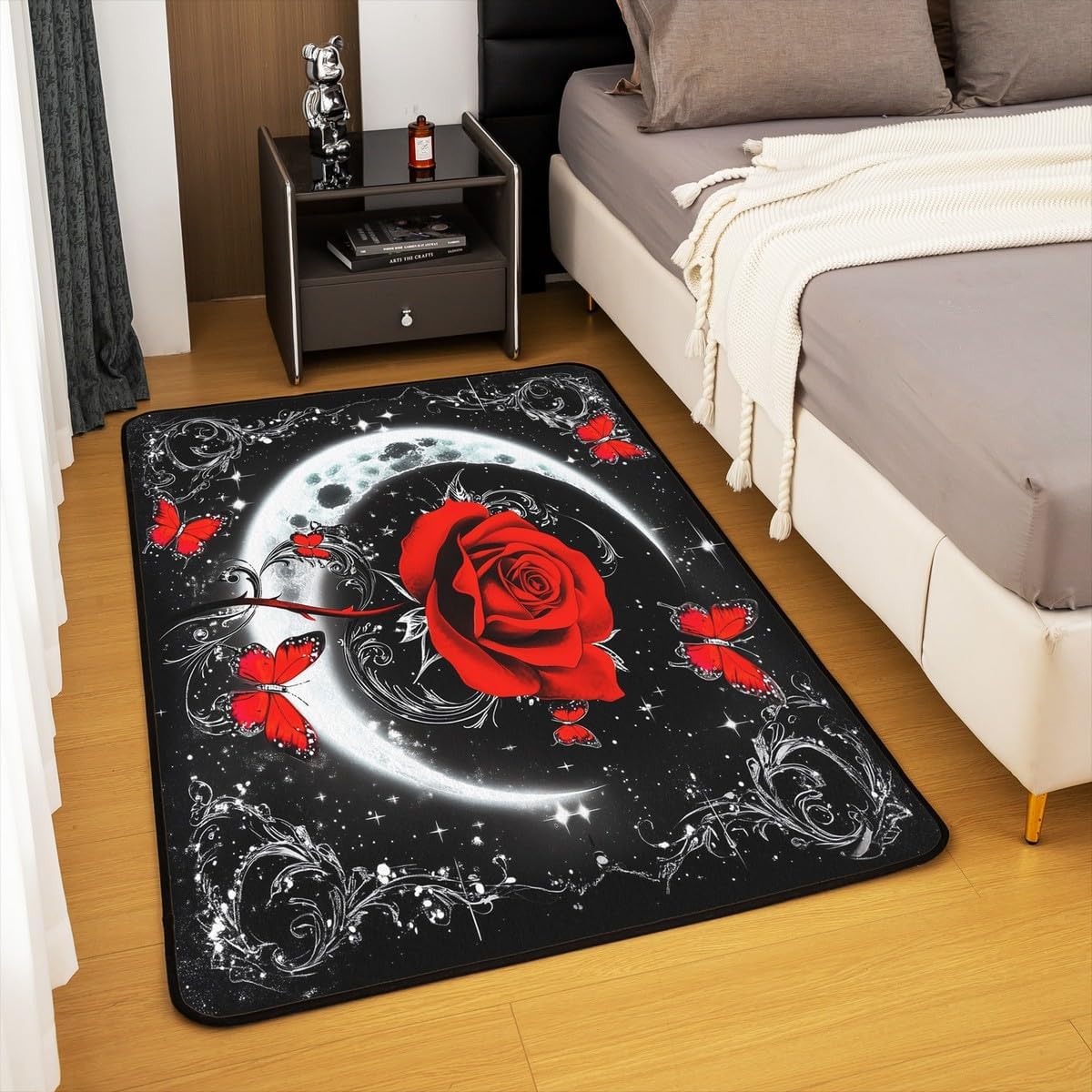 Feelyou Floral Rose Indoor Floor Mat Set,Romantic Blue Rose Rugs for Living Room Bedroom Area Rug 3x5,Boys Girls,Botanical Flower Rose Accent Rug Doormats Floor Mat for All Season
