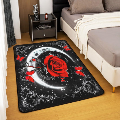 Feelyou Floral Rose Indoor Floor Mat Set,Romantic Blue Rose Rugs for Living Room Bedroom Area Rug 3x5,Boys Girls,Botanical Flower Rose Accent Rug Doormats Floor Mat for All Season