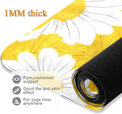 Yellow Daisy Yoga Mat Non-Slip Eco-Friendly Exercise Fitness Mat for Yoga Pilates and Floor Workouts for Women & Men, 71 x 26 in