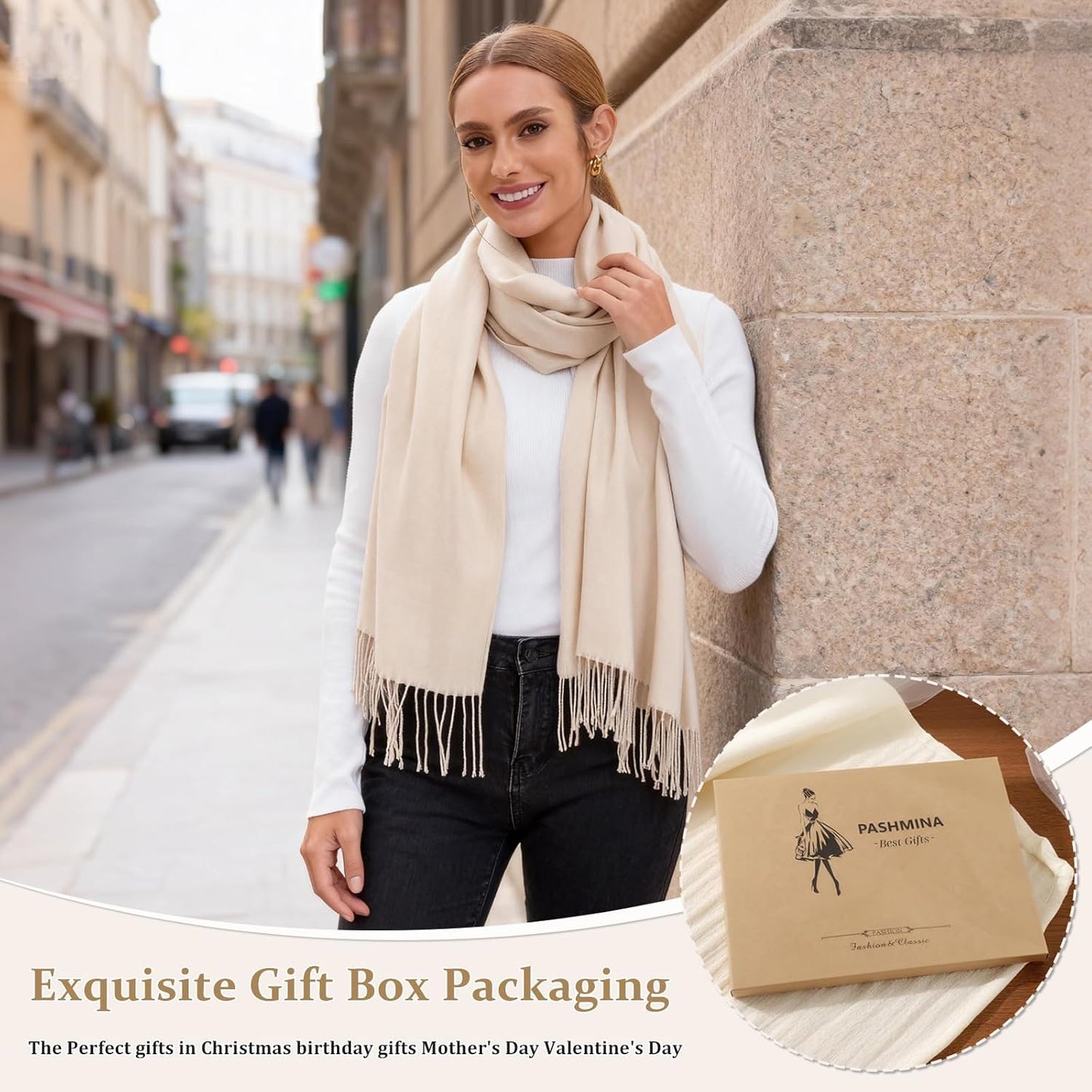 Pashmina Scarf and Shawl - Soft Women Pashminas Wrap for Wedding Evening Party dresses