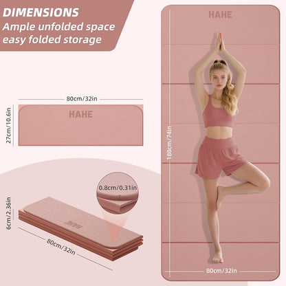 Foldable Yoga Mat,74"Lx32"Wx1/3"Thick,Folding Exercise Mat,Non-slip Wide Pilates Mats for Home Workout/Travel, Portable Yoga Mat Thick for Yoga/Pilates/Camping/Floor Exercises