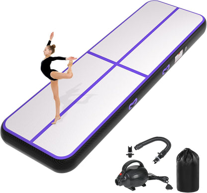Inflatable Air Gymnastics Tumbling Mat 6ft 10ft 13ft 16ft 20ft, Air Tumble Track Mat 4/8 inches Thickness with Electric Air Pump for Home Use Training Cheerleading Yoga Water Beach Park