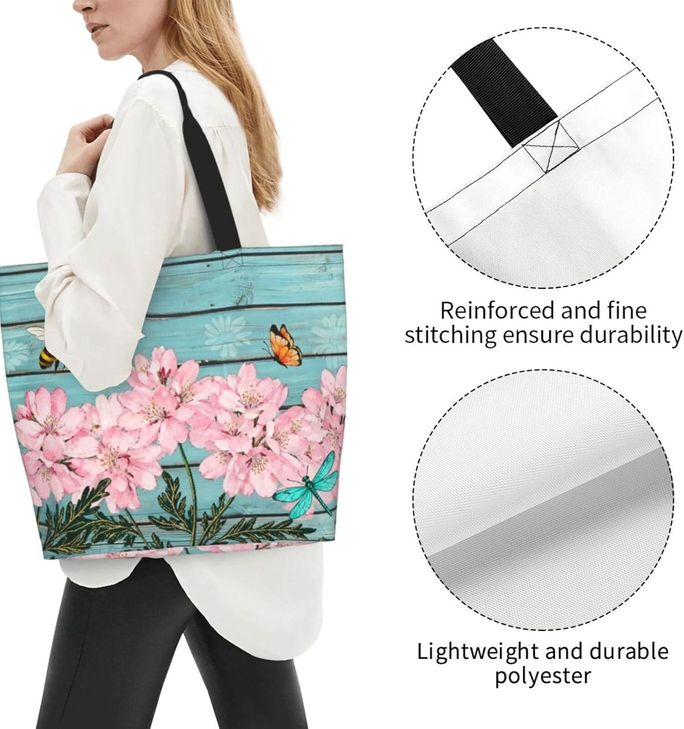 Tote Shoulder Bag Large Durable Reusable Eco-friendly Handbag Lightweight Stylish for Daily Use-19.7x15.7x5.9 Inch - Colors B