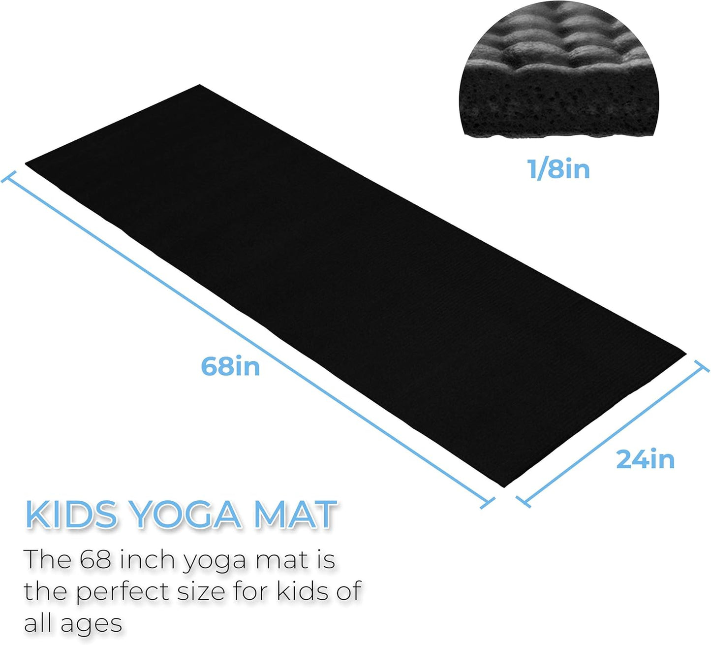 10-Pack Kid-Friendly Yoga Mat, 68" x 24" Non Slip Exercise Mat, 4mm Non Toxic Yoga Mats for Kids, Easy to Clean, Bulk Workout Mats for Schools, Classrooms, and Studios