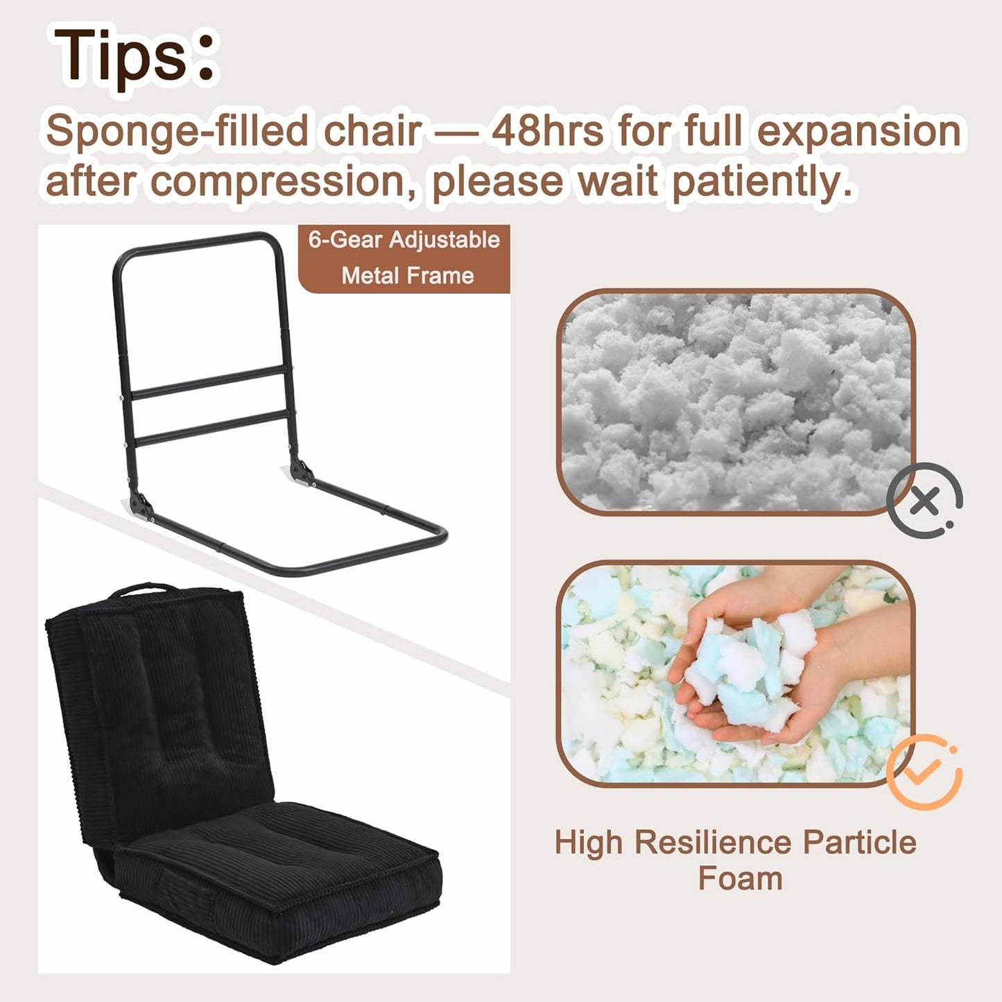 Adjustable Floor Chair with Back Support, 6-Position, Folding Japanese Meditation Tatami Chair, Comfy Gaming Chairs for Adults, Accent Sofa Reading Chairs, Living Room, Bedroom, Coffee