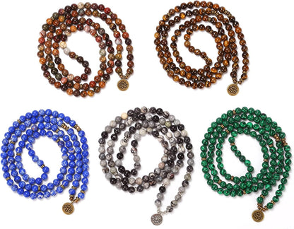 Mala Bead Strand Bracelet, 108 Buddhist Prayer Beads Yoga Meditation Green Malachite Beads Necklace Women man