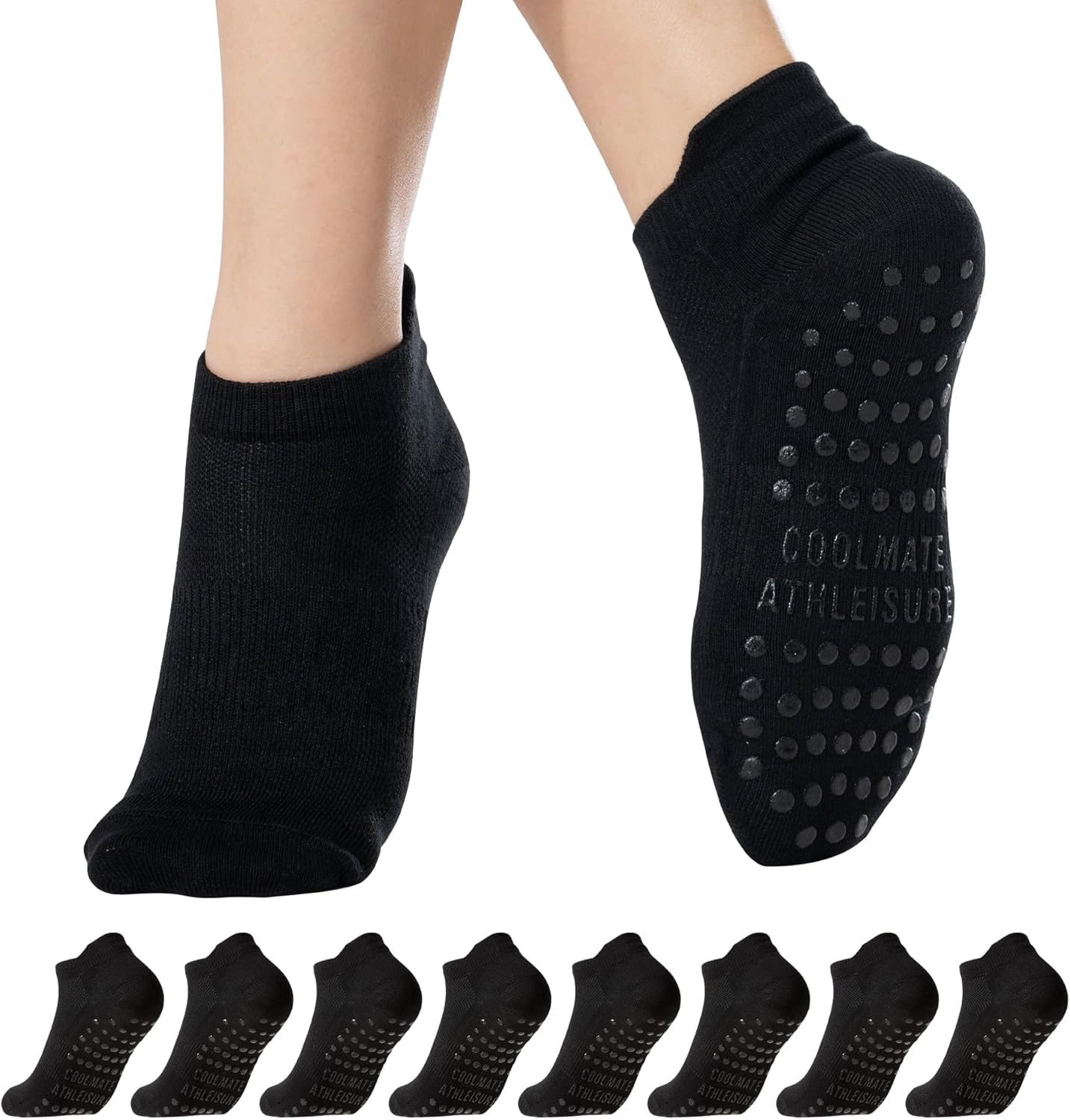 COOLMATE Pilates Socks with Grips for Women, Yoga Socks, Crew Non Slip Women for Barre, Pilates Gifts for Women - Colors B