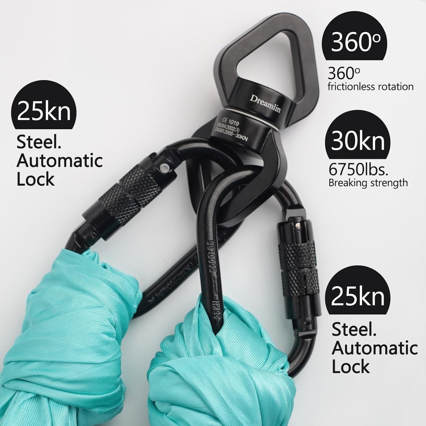 Aerial Silks Hardware Kit 30 KN Swing Swivel Aerial Yoga Hammock Rigging Aluminum Swivel Aerial Hoop Lyra Rotational Device Hanging Accessory