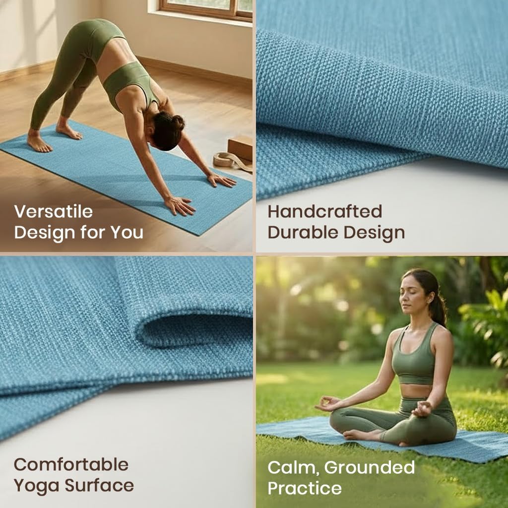 LFH Home Handmade Cotton Yoga Mat Cotton Rug picnic mat For Exercise, Workout, Fitness - Perfect Heavy Quality Eco Friendly Natural Cotton Woven Reversible Yoga Mats for Men & Women - 72x26 Inch.