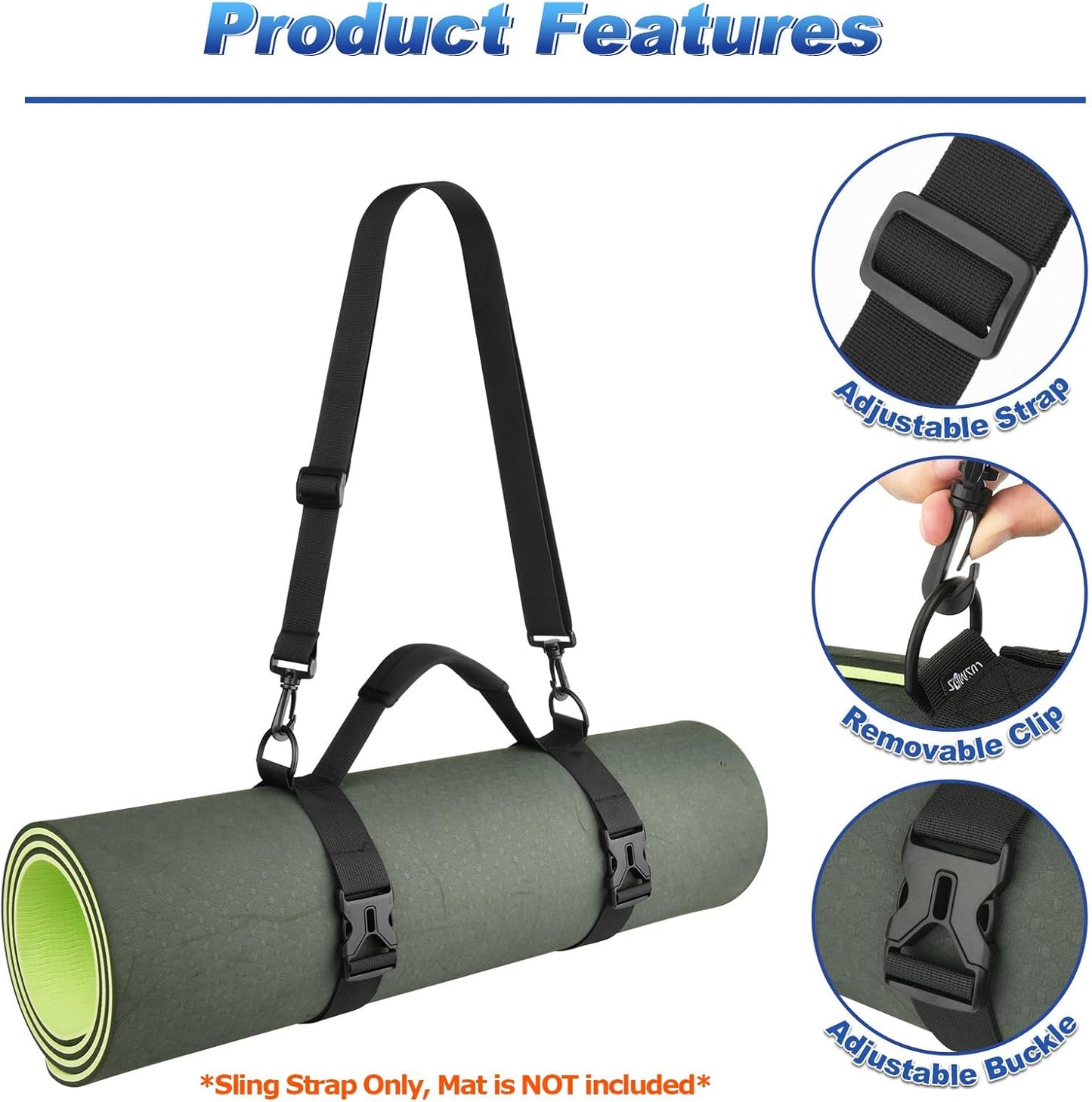Cosmos Portable Yoga Mat Strap Mat Sling Picnic Blanket Strap with Adjustable Shoulder Strap & Handle for Festivals Picnics Camping Motorcycle Bedroll Pilates