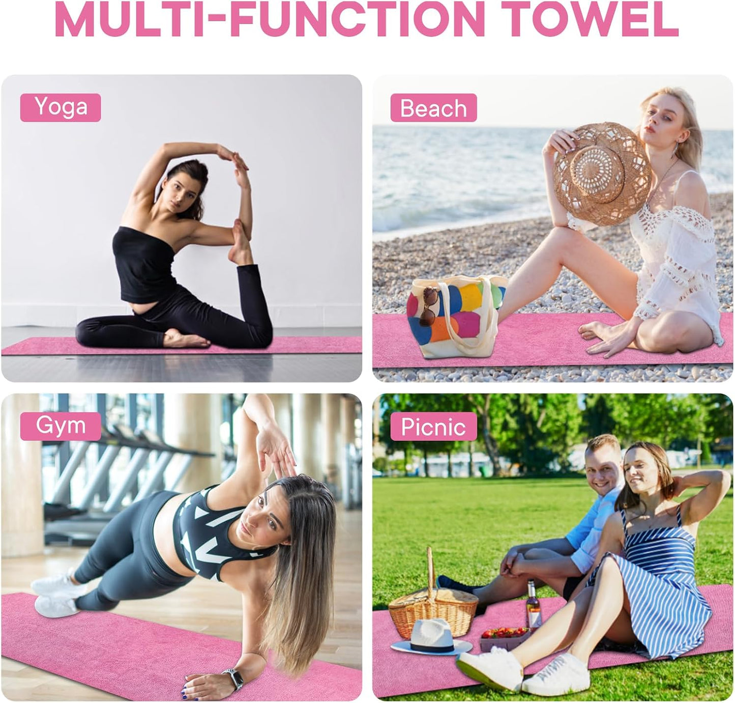 Hot Yoga Towel with Grip Dot, Non Slip Sweat Absorbent Microfiber Yoga Mat Towels for Hot Yoga, Pilates, Fitness and Workout 72inch x 24inch