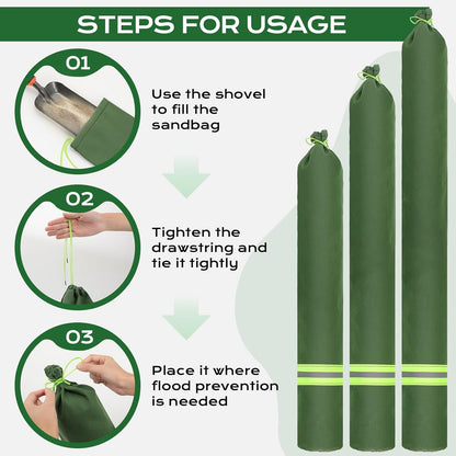 Sand Bags for Flooding, 4Pcs Flood Prevention Sandbags,Thickened Long Canvas with Elastic Band, Reusable Flood Barriers for Indoor and Outdoor Garage 5'X 7"