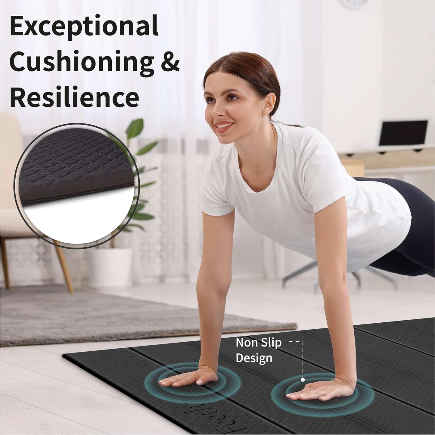 Foldable Large Yoga Mat: Extra 1/4 Inch Thick Workout Mat for Home Gym and Travel - Anti-Slip Folding Exercise Mat for Yoga, Pilates, and More