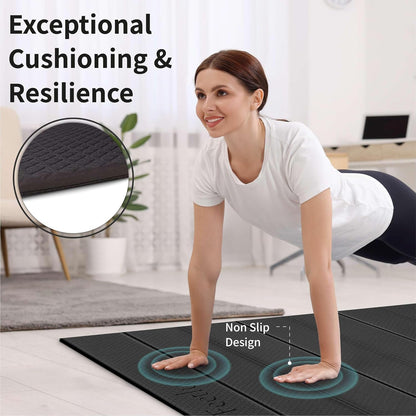 Foldable Large Yoga Mat: Extra 1/4 Inch Thick Workout Mat for Home Gym and Travel - Anti-Slip Folding Exercise Mat for Yoga, Pilates, and More