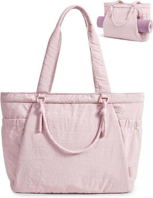 BAGSMART Yoga Tote Bag for Women with Knotted Handle, Lightweight Pilates Bag with Yoga Mat Holder, Gym Bag for Work Travel