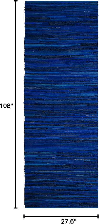 SAFAVIEH Area Rug 3x5 - Rag Rug Collection - Blue & Multi, Handmade Cotton, Boho Stripe Pattern, Ideal for Entryway, Living Room, Bedroom, Dining Space (RAR130B)
