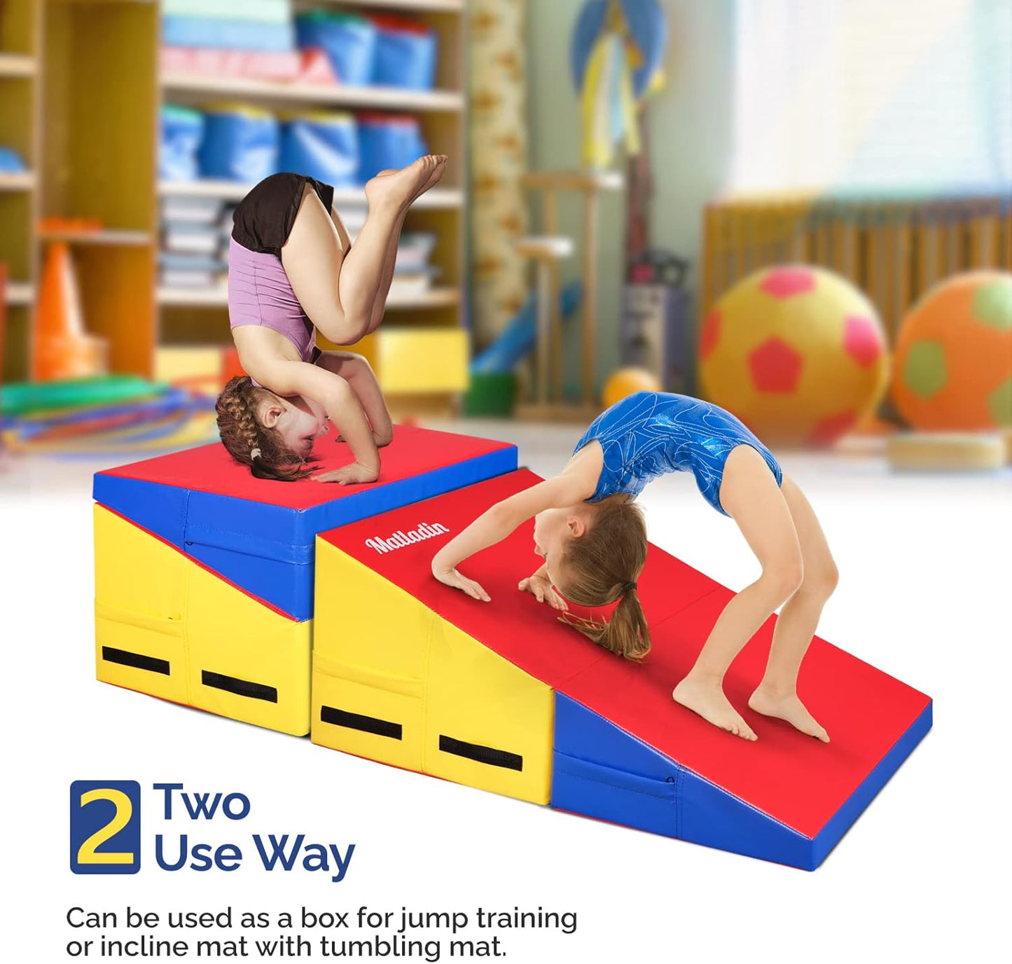 Matladin Incline Gymnastics Wedge Mat, Folding Gymnastics Mat for Kids Girls Home Training Exercise
