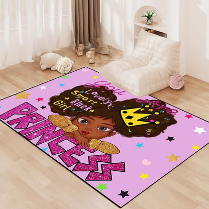 Black Girl Area Rug for Bedroom African American Rugs for Room Princess Carpet Kids Rugs for Bedroom African Girls Carpet for Living Room Teen Girls Yoga Mats, Pink, 4'×5'
