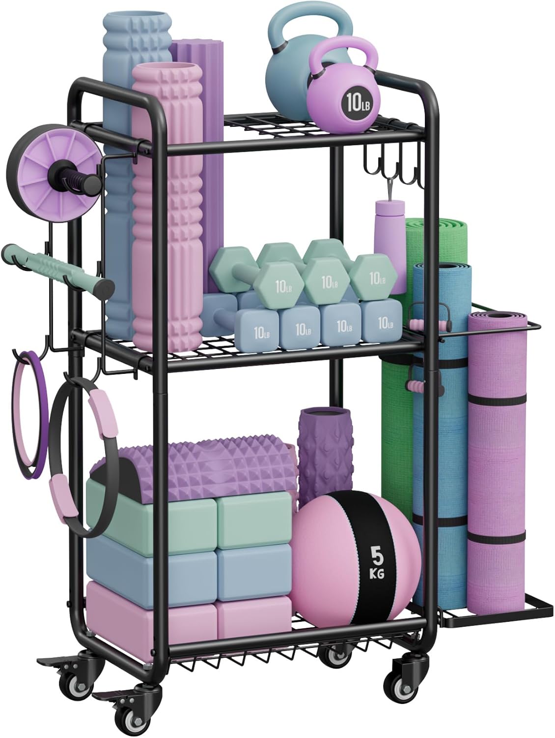 Multi-Functional Home Gym Storage Rack - Yoga Mat Storage Rack, Dumbbell Weight Rack & Workout Equipment Storage with Heavy-Duty Steel Construction for Gym Fitness Organizer