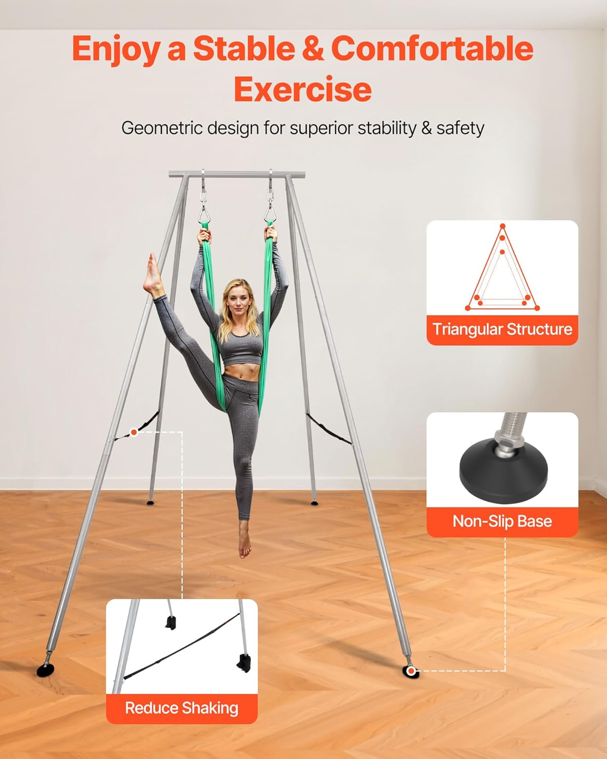 VEVOR Yoga Stand Frame, Max 441-551 lbs Load Swing Stand, Triangular Structure Aerial Rig, Aerial Silk Stands with Yoga Hammock, Standard & Height-Adjustable Version
