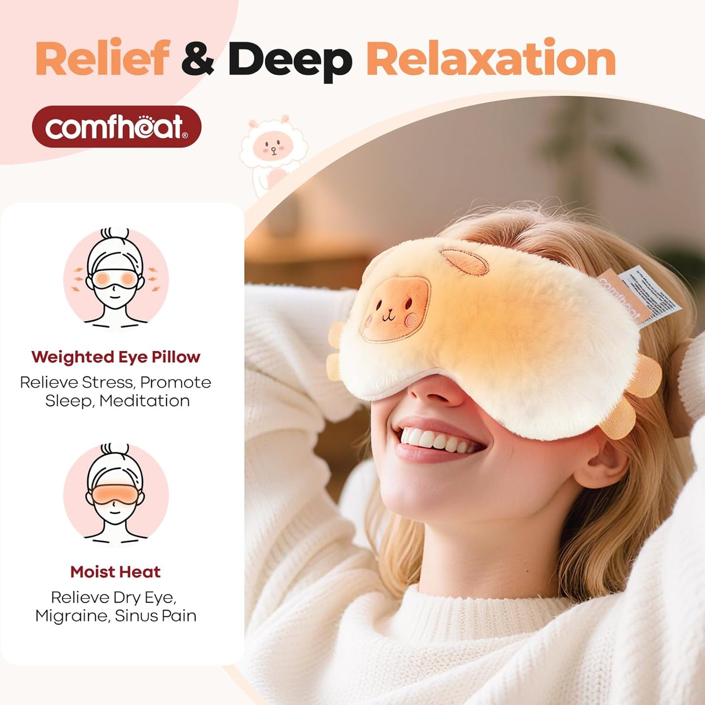 Lavender Weighted Eye Pillow for Yoga, Microwavable Moist Heat Eye Compress Mask Pillow with Washable Cover for Relaxation, Sleeping, Meditation, Yoga, Spa, Migraine Relief