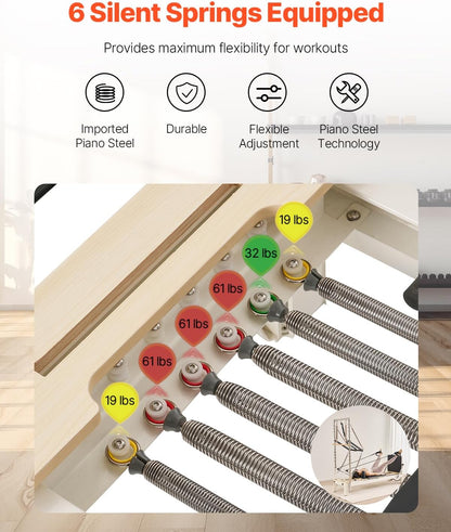 VEVOR Pilates Reformer, Reformer Pilates Machine with Cadillac Trapeze Table or Tower & Mat, Pilates Equipment for Home Workout and Studio, Includes Jump Board，Sitting Box