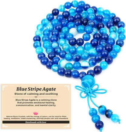 AD Beads 6mm 8mm 108 Prayer Mala Jasper Elastic Bracelet - Handmade Yoga Meditation Healing Power Energy Gifts for Unisex Adult.