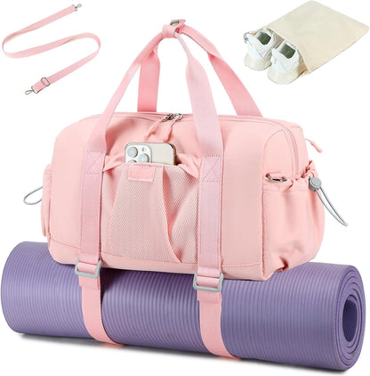 LEDAOU Small Gym Bag for Women, Mini Duffle Bag with Yoga Mat Holder Lightweight Carry On Sports Bag with Separate Shoe Pocket and Wet Pocket Duffel Bags Dance Yoga Workout Bag (Pink)