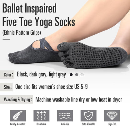 SATINIOR 7 Pairs Yoga Toe Socks with Grip Women Non Slip Sticky Full Toe Socks for Pilates, Ballet, Dance, Barefoot (Multi Colors)