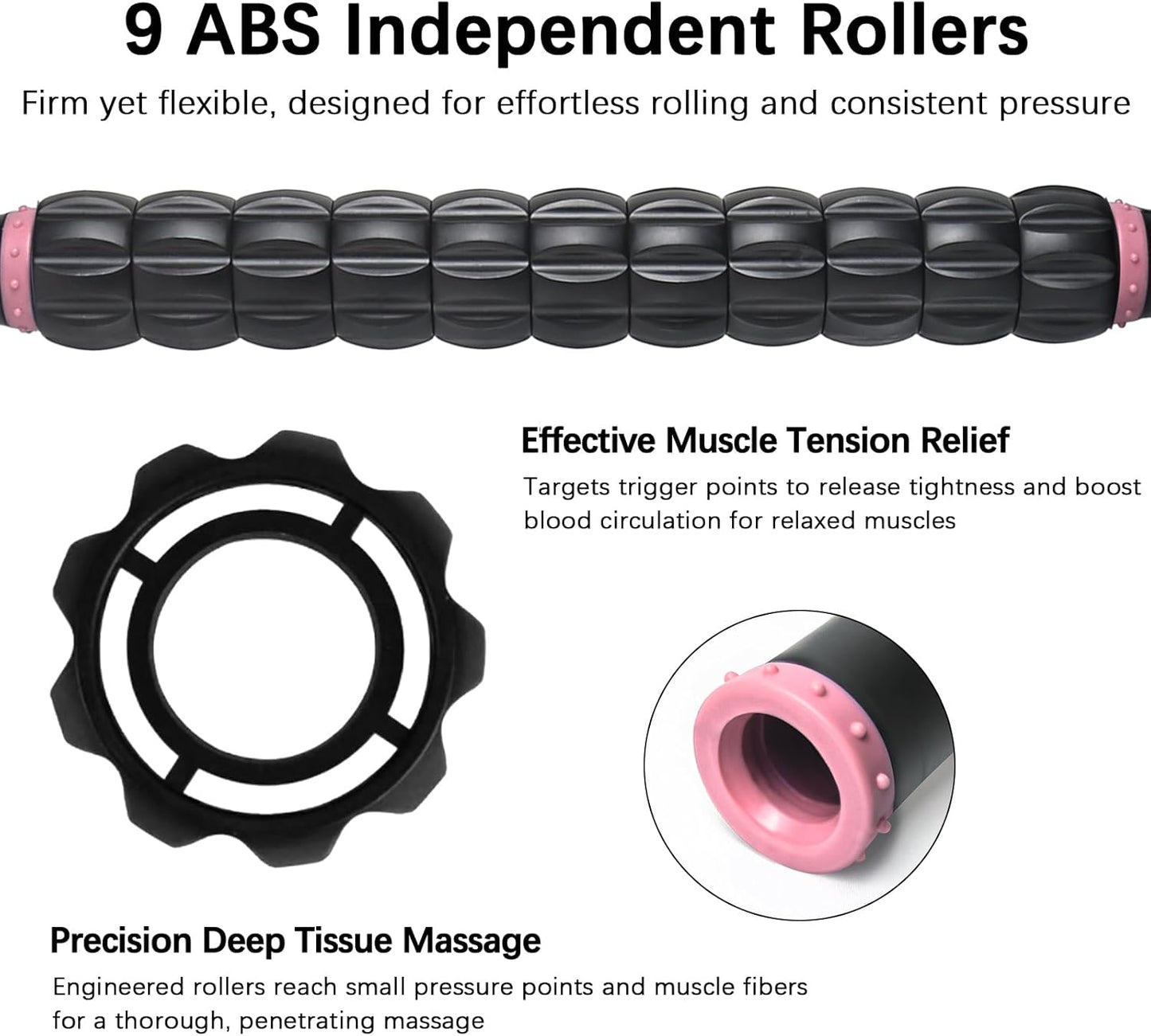 Muscle Roller Massage Roller Stick- Deep Tissue Fascia Blaster for Myofascial Pain Relief, Lymphatic Drainage & Body Sculpting, Handheld Physical Therapy & Recovery Tool (Gray black-18 inch)