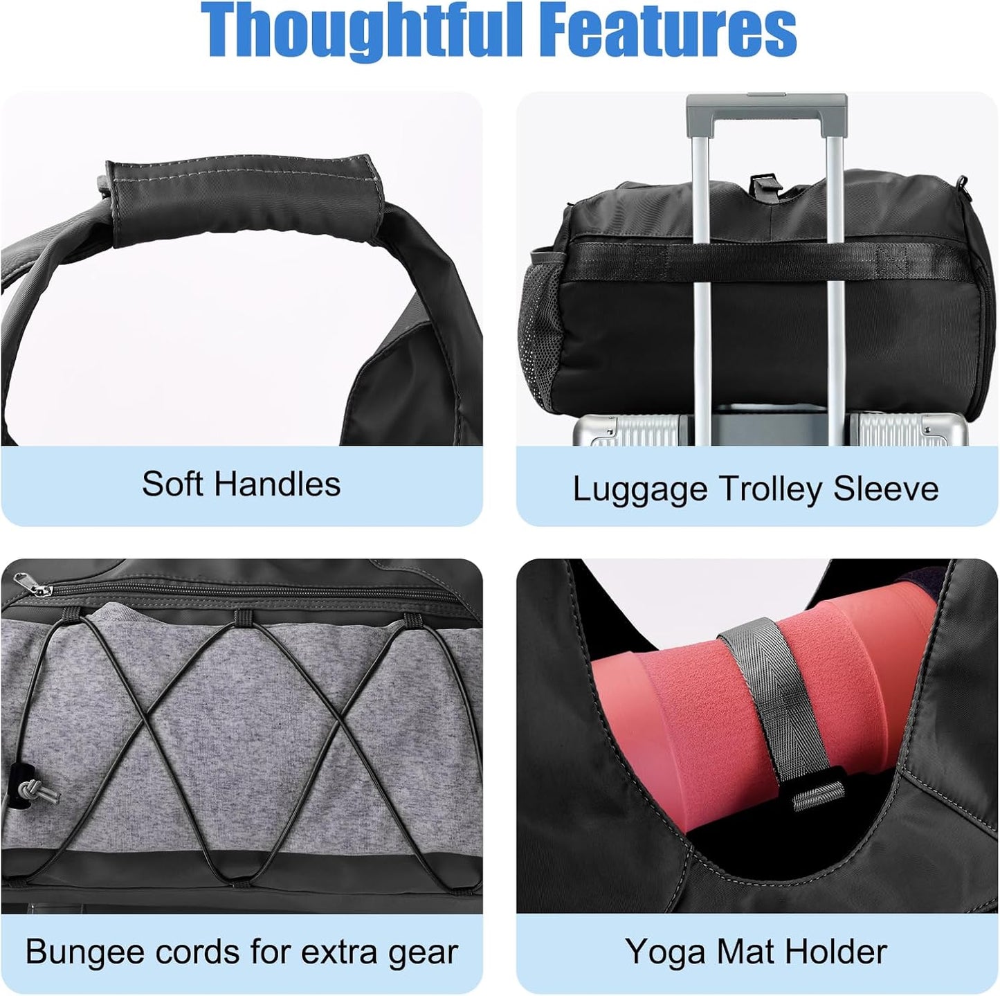 Forestfish Gym Bag For Women With Yoga Mat Holder & Shoe Compartment & Wet Dry Storage Pocket & Adjustable Strap