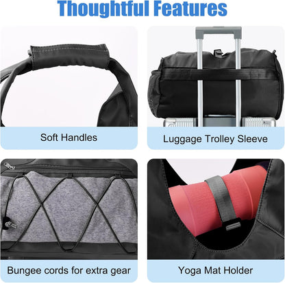 Forestfish Gym Bag For Women With Yoga Mat Holder & Shoe Compartment & Wet Dry Storage Pocket & Adjustable Strap