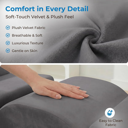 Mjkone Velvet Yoga Chair, Yoga Chaise Lounge Chair Indoor with Side Pockets, Headrest, Waist Cushion, Movable Footrest, Curved Sofa Chair for Relaxation Stretching for Bedroom, Black