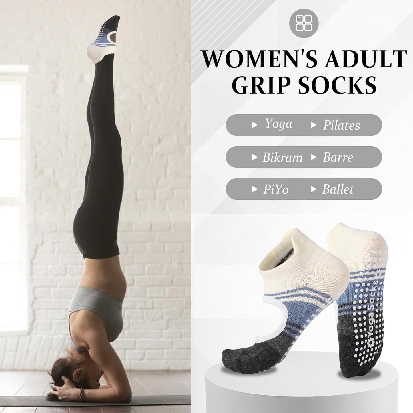 Pilates Socks with Grips for Women,Yoga Socks, Non-Slip Yoga Sock with Toe Separators, Pilates Non Slip Sock