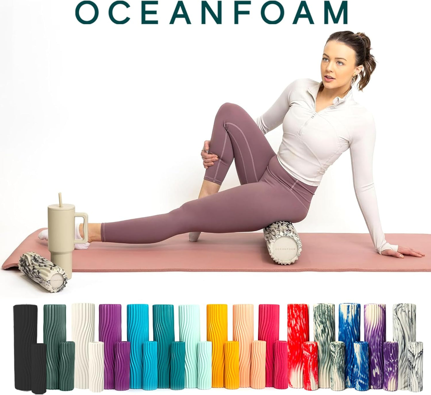 Oceanfoam Ripple Travel Foam Roller (11" x 3.35") Firm Mini Foam Roller for Physical Therapy, Deep Tissue Massage, Back Pain - High Density, Ergonomic Wave Textured - Yoga, Pilates, Exercise (Natural) - Colors A