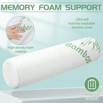 Bucherry 3 Pack Cervical Neck Roll Memory Foam Pillow Cylinder Bolster Pillow for Bed Round Neck Support with Removable Washable Cover for Sleeping Travel Yoga Legs Back Lumbar(18 x 4 Inches)