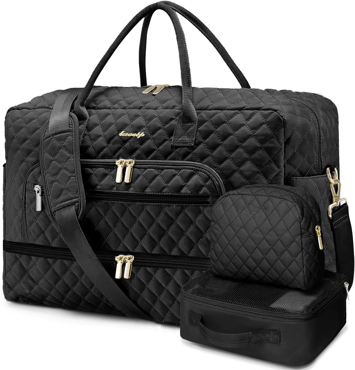 LUOCIP Large Women Travel Duffle Bag, Carry on Bag with Wet Toiletry Pocket for Overnight, Weekend, Yoga, Gym, Business Trips, Sport and Hospital, Black - Colors A