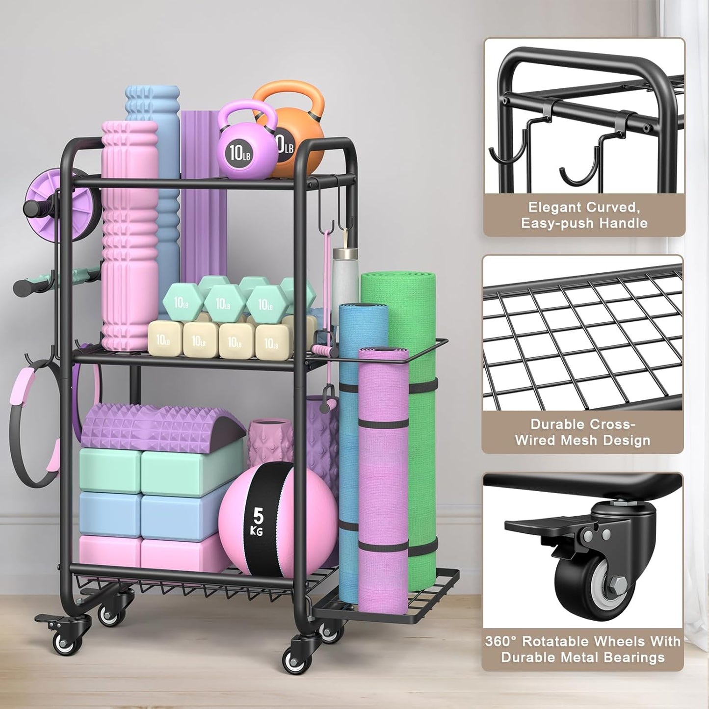Multi-Functional Home Gym Storage Rack - Yoga Mat Storage Rack, Dumbbell Weight Rack & Workout Equipment Storage with Heavy-Duty Steel Construction for Gym Fitness Organizer