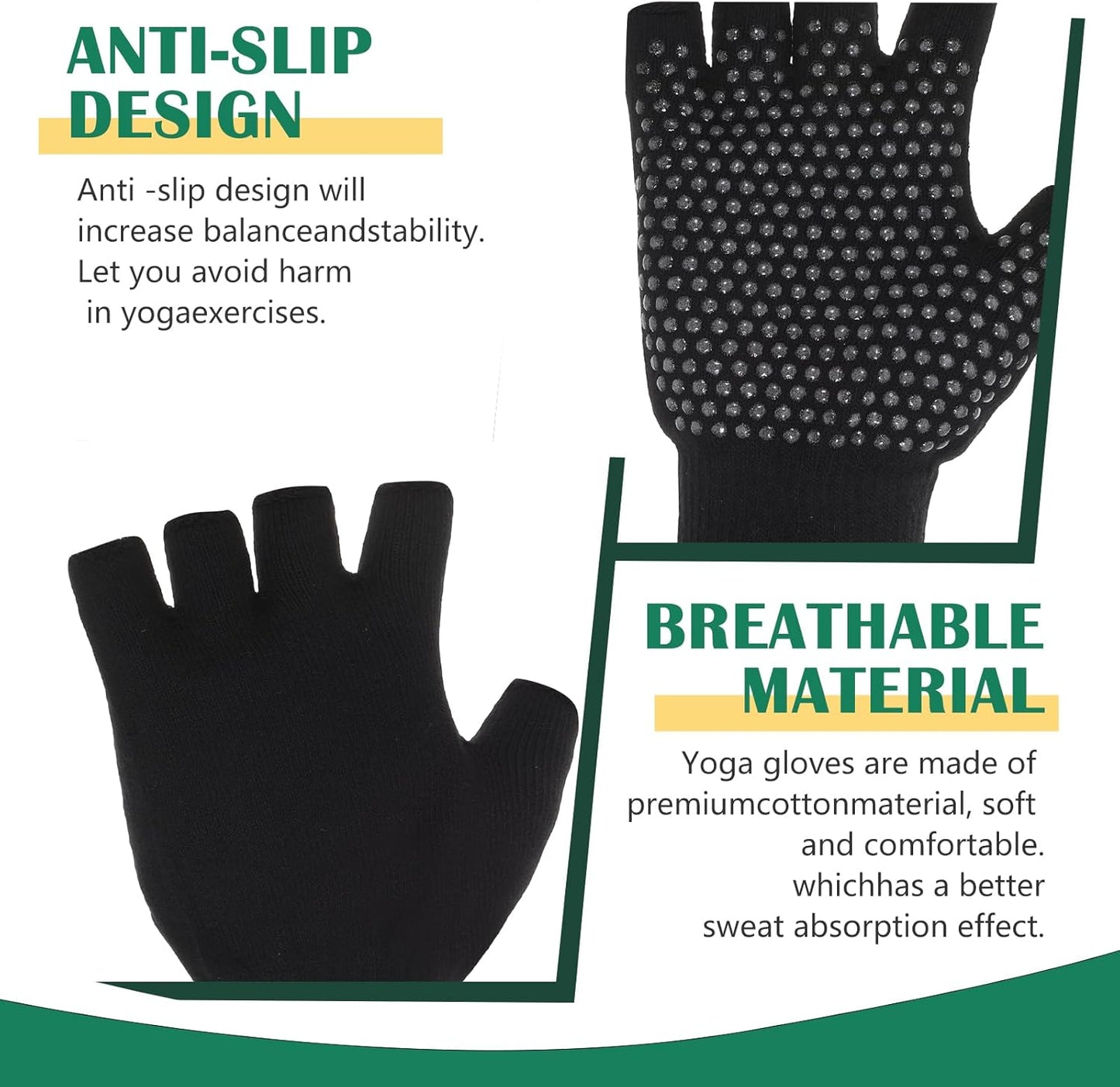 Ymapinc 2 Pairs Yoga Gloves for Women, Workout Grip Fingerless Gloves for Pilates Gym, Non-Slip Breathable Exercise Fitness Gear for Home & Gym Training