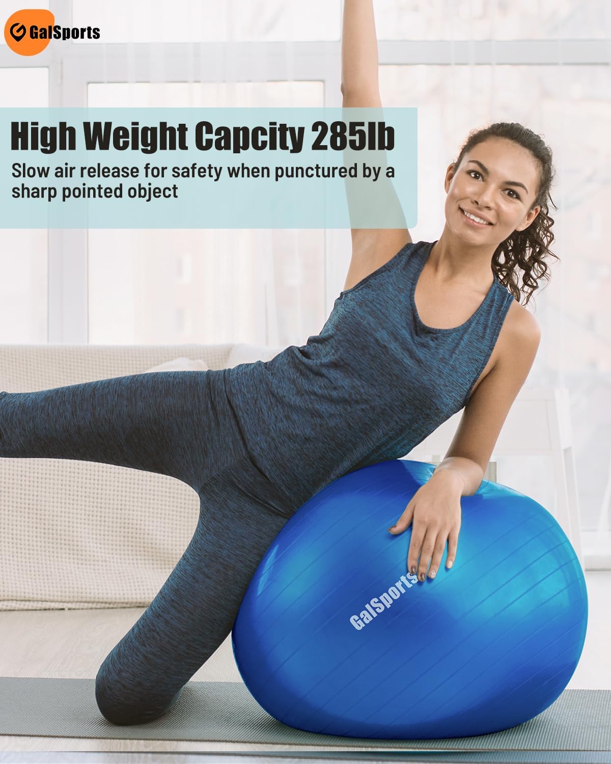 GalSports Stability Ball for Core Training & Physical Therapy – Anti-Burst, Slip-Resistant Yoga Ball for Home Gym, Pilates, Balance & Posture Improvemen