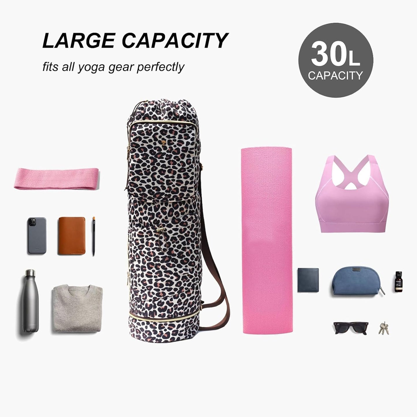 ESVAN Yoga Mat Bag with Multi Pockets Drawstring Yoga Mat Carrier Pilates Exercise Multi-Functional Storage Bag