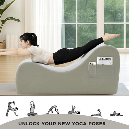 Yoga Chairs for Adults, Ergonomic Chaise Lounge Chair Indoor with Side Pocket, Lumbar Pillow, Ottoman, Yoga Chair Perfect for Stretching, Relaxation, Exercise, Used in Bedroom, Living Room (Blue)