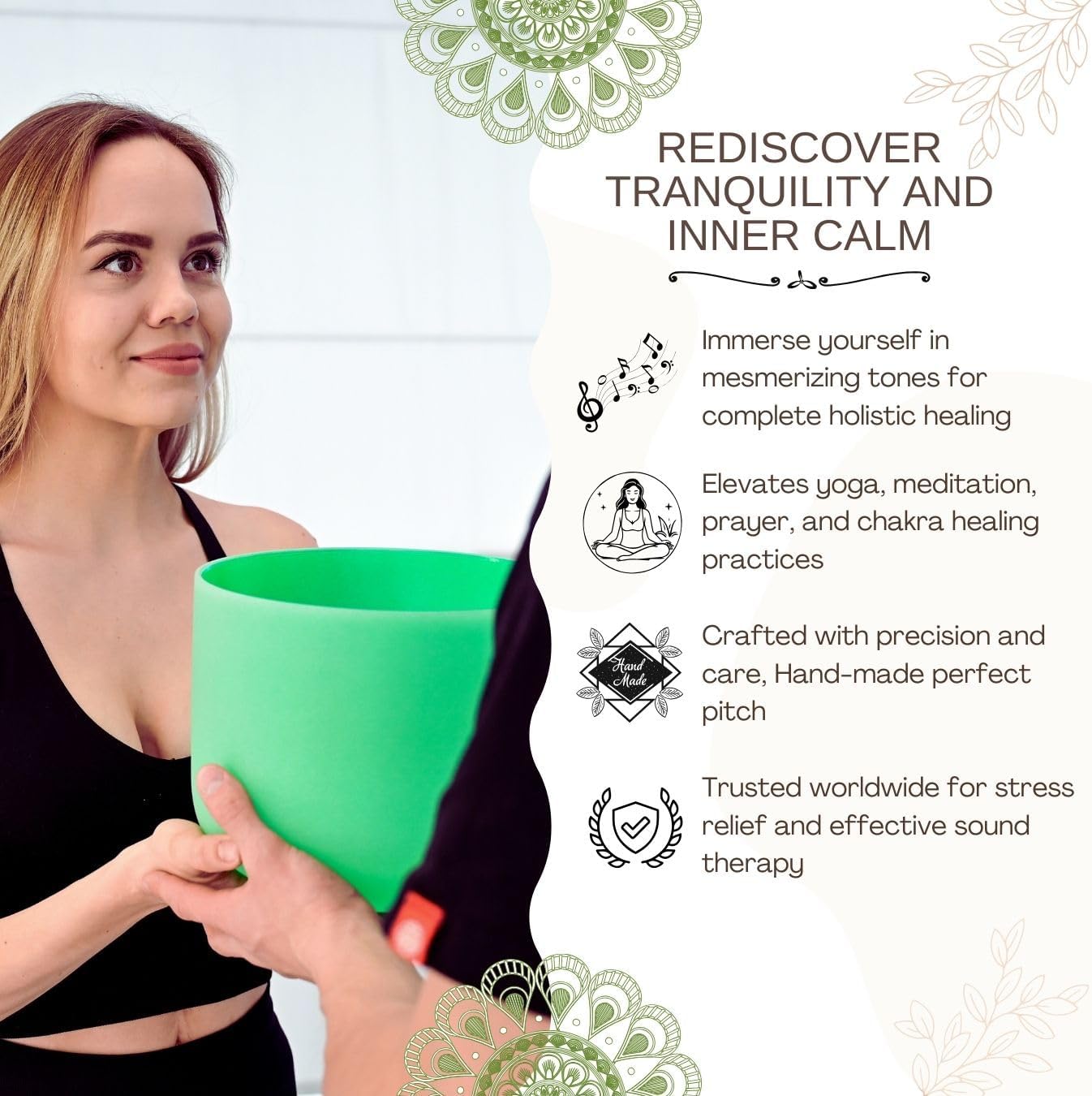 8 inch White C Note Root Chakra Quartz Crystal Singing Bowl, for Healing Mindfulness Meditation Yoga Sound Baths, with Rubber Mallet O-ring