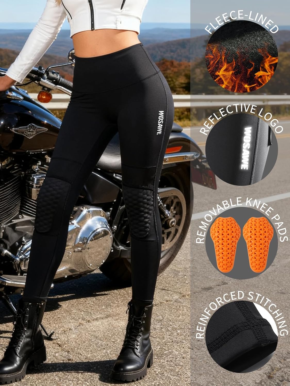 WOSAWE Women's Motorcycle Yoga Leggings with Removable Knee Pads Butt Lifting Cargo Pants