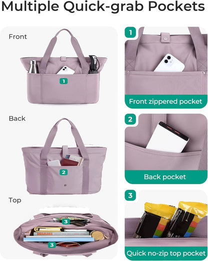 BAGSMART Tote Bag for Women, Foldable Tote Bag With Zipper Travel Shoulder Bag Handbag for Work